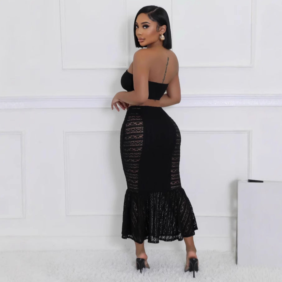 Women's Spring Sexy Tube High Waist Navel Fashion Casual Suit