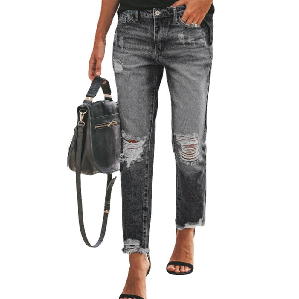 Women's Summer Denim Temperament Ripped Trousers Clothes Women's Jeans
