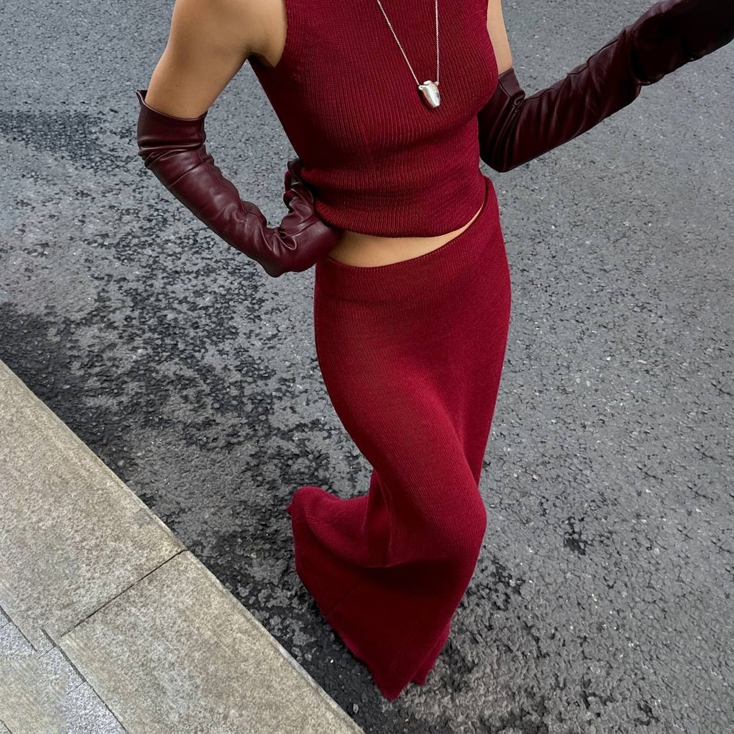 Women's French Style Sleeveless Turtleneck Cotton Wool Suits