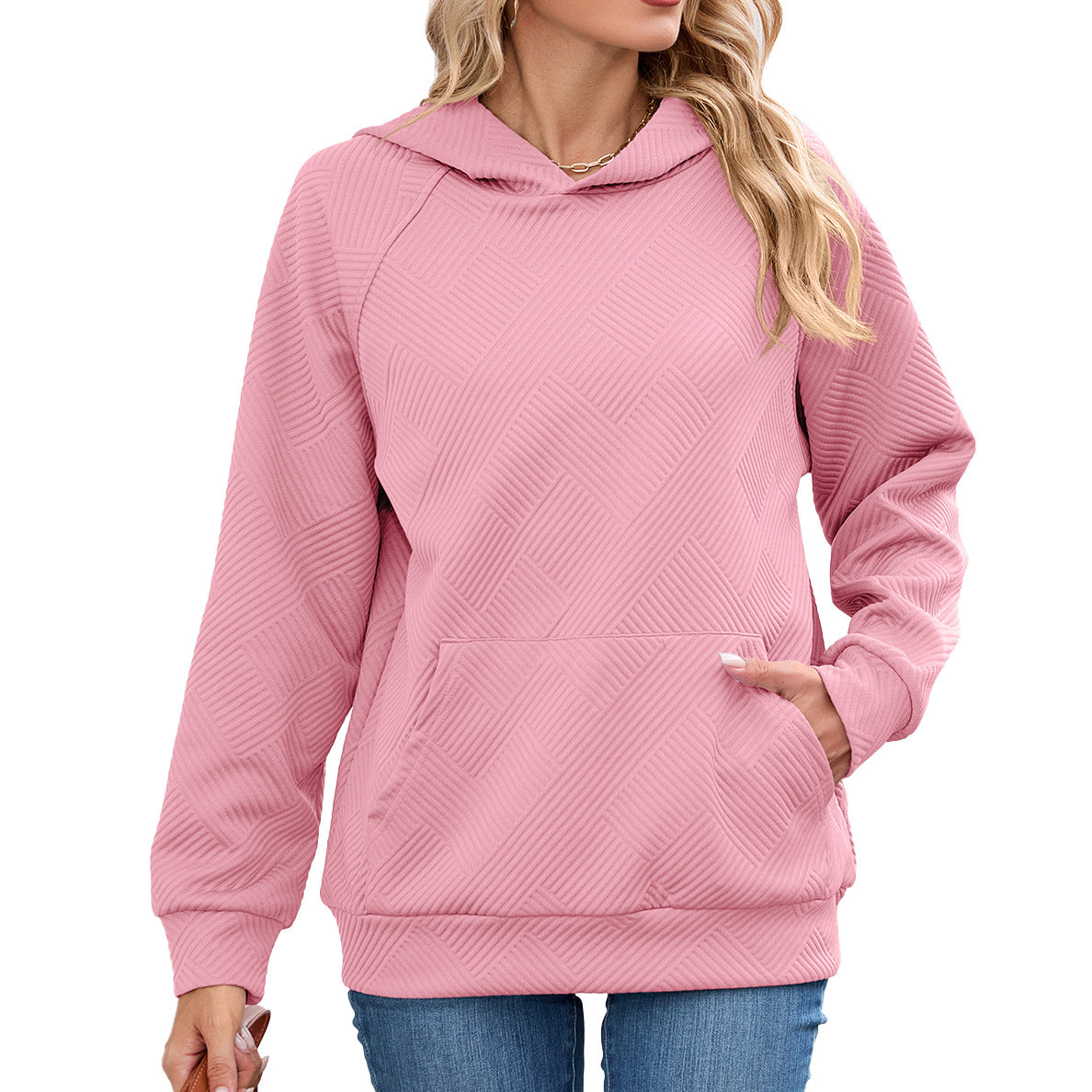 Women's Solid Color Hooded Loose Pockets Long Women's Sweater, Sweater