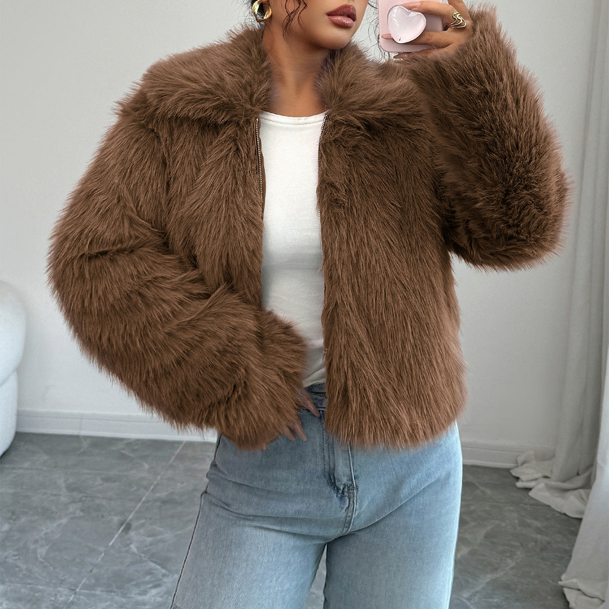 Women's Elegant Graceful Fluffy Long-sleeved Overcoat Coats