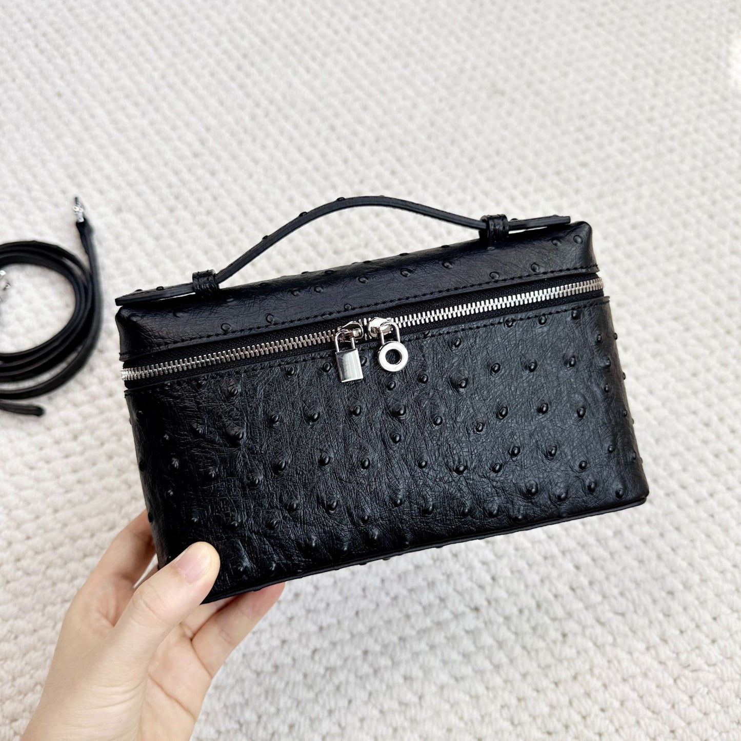 Women's High-grade Genuine Leather Ostrich Grain Lunch Small Square Bags