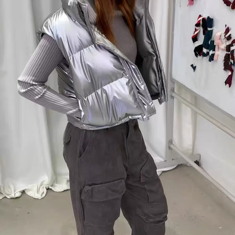 Women's Fashionable Metallic Two Sides Cotton Slim Vests