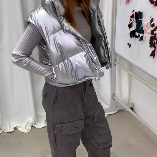 Women's Fashionable Metallic Two Sides Cotton Slim Vests