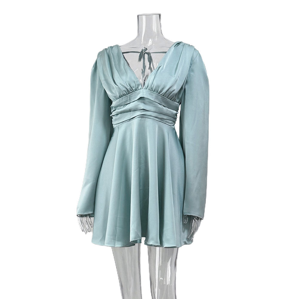 Satin Flare Sleeve Solid Color Long Shorts