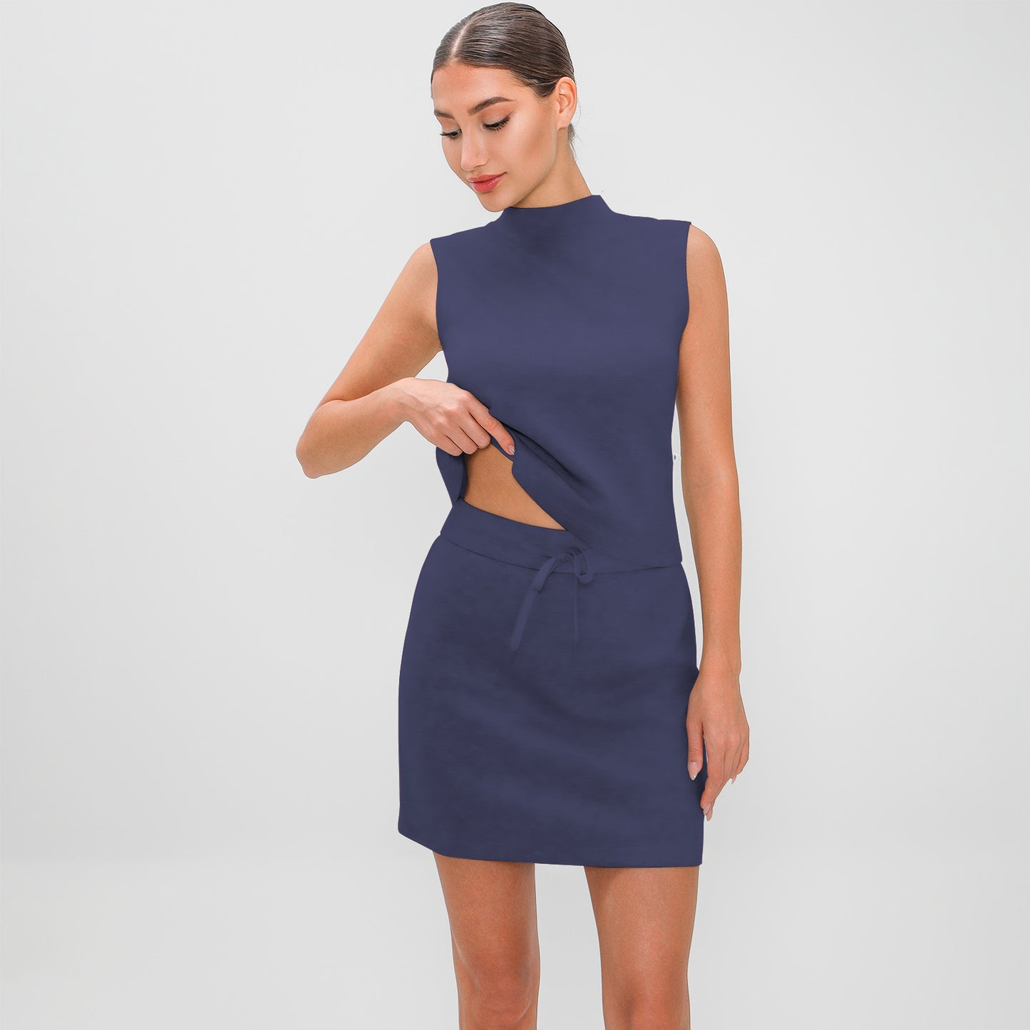 Women's Half Turtleneck High Waist Culottes Casual Suits