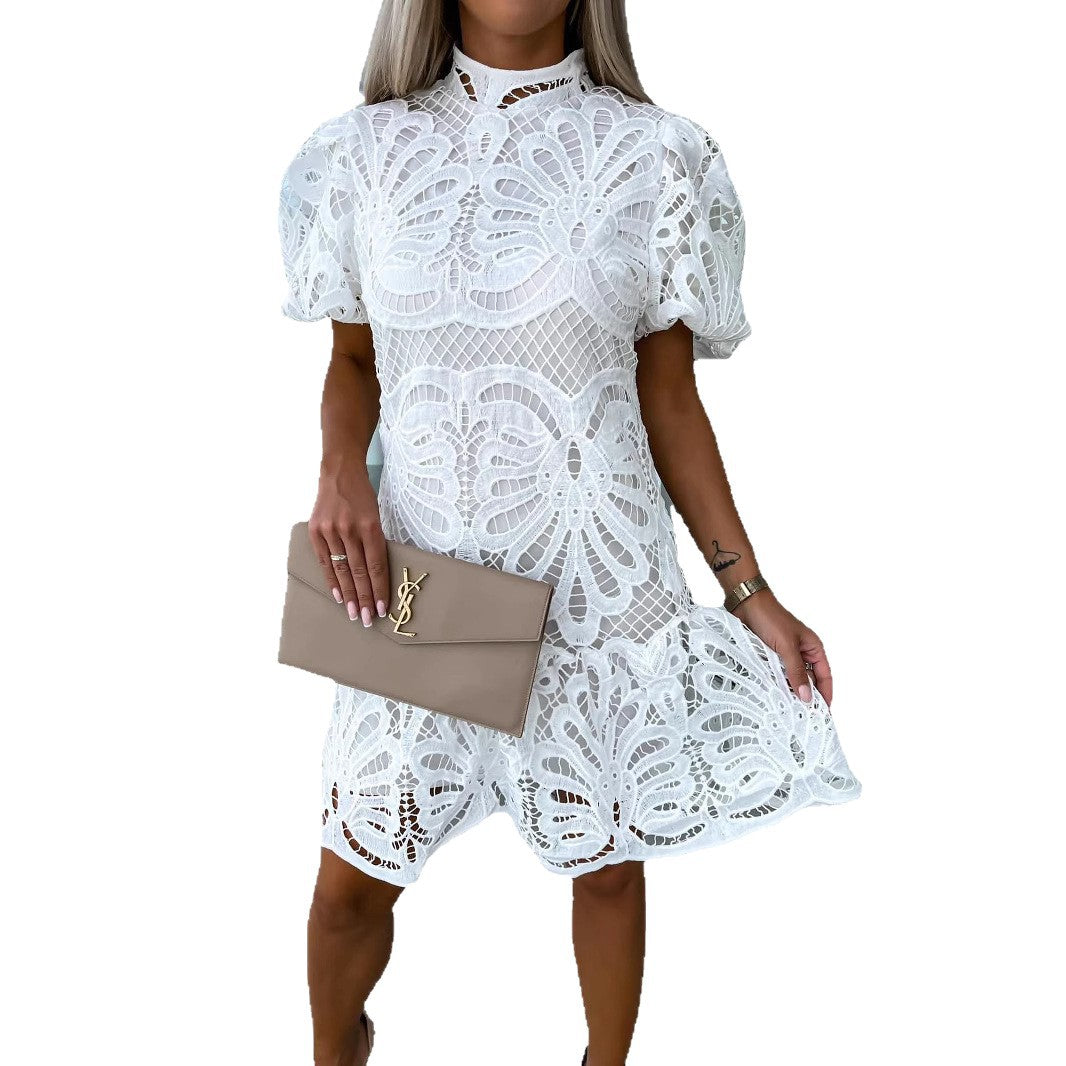 Sexy Hollow Water-soluble Lace Temperament Commute Dresses