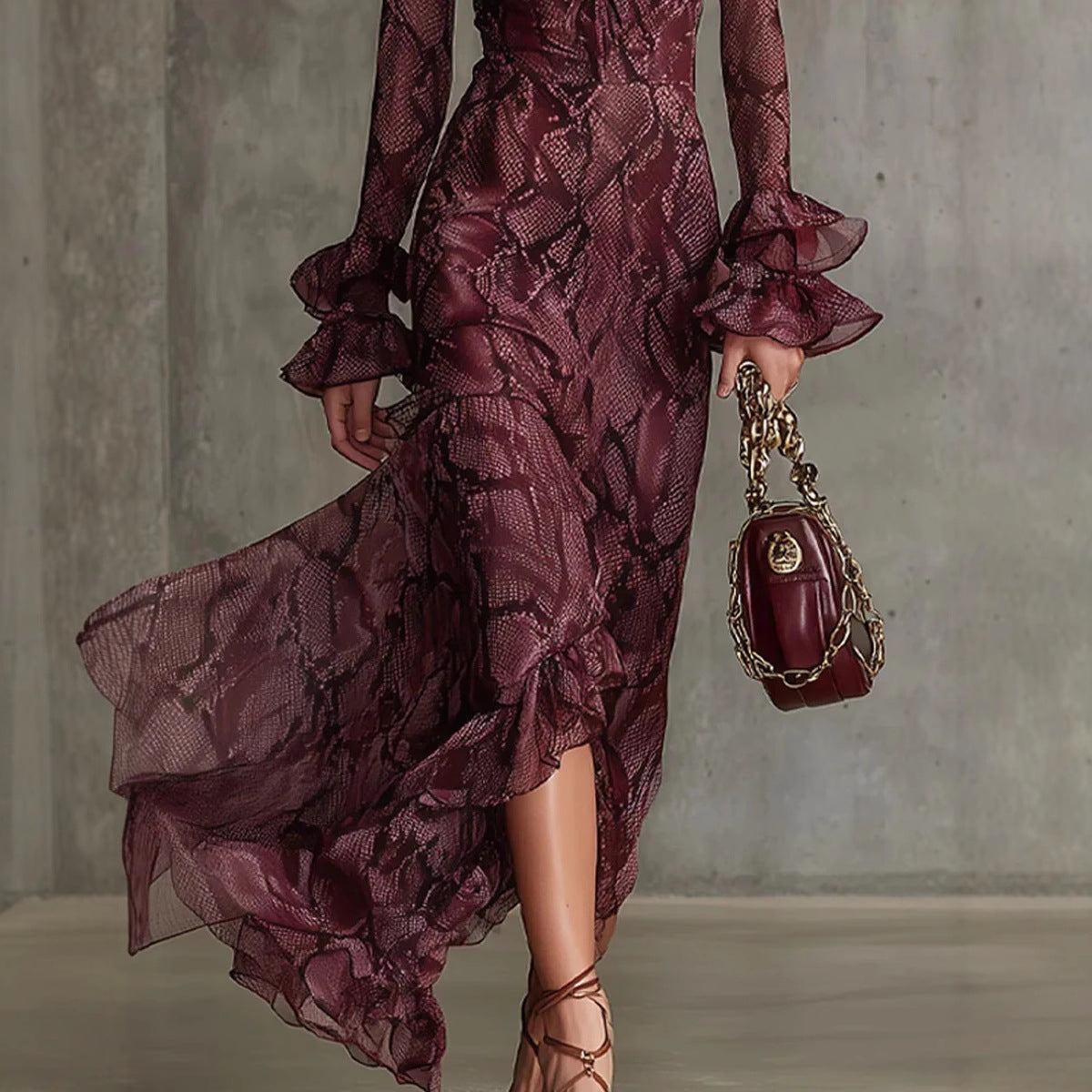 Women's Clothes Flared Sleeves Lace Dress Long Dresses