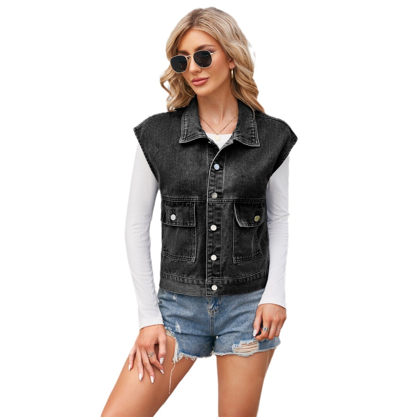 Women's Trade Retro Denim Slim Washed Casual Vests