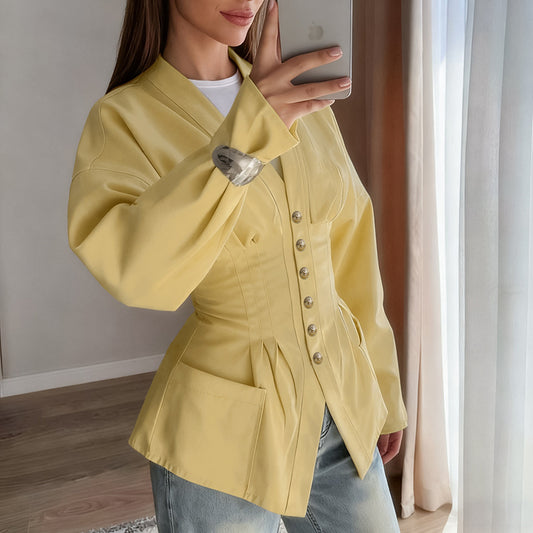 Women's Slim Waist Retro Pleated Slimming Early Blouses