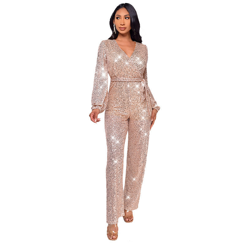 Women's Long Sleeve Summer High Waist Wide Jumpsuits