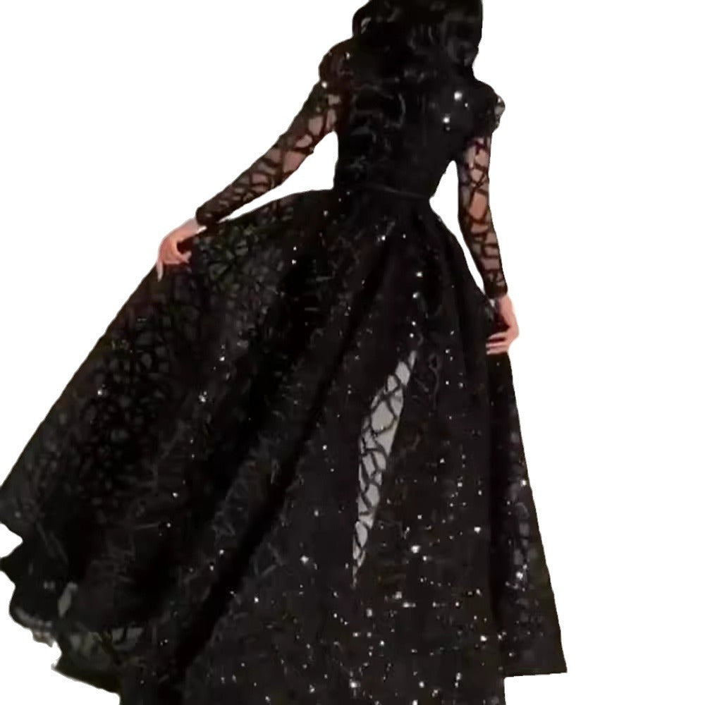 Women's Long Sleeve Sequined Large Swing Dress Wedding Dresses