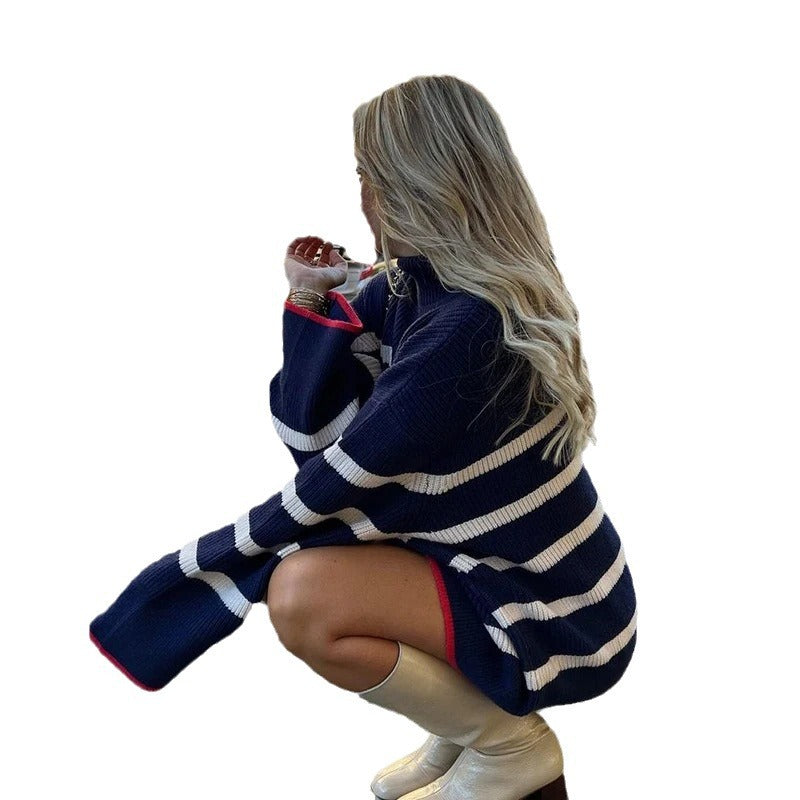 Color Loose Straight Pullover Matching Turtleneck Sweaters