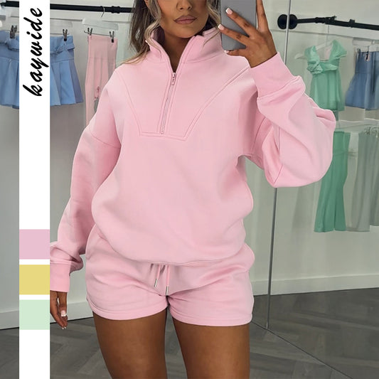 Cool Elegant Women's Zipper Fleece Two-piece Fashion Casual Suit