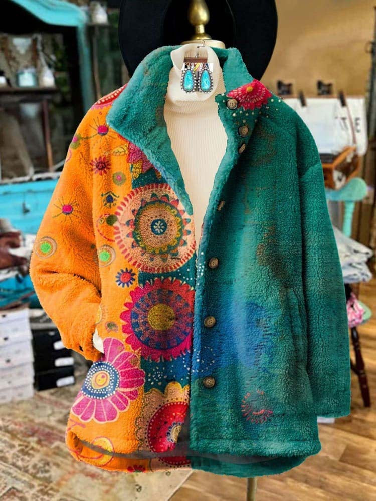Women's Retro Fashion Digital Printing Polar Fleece Sweaters