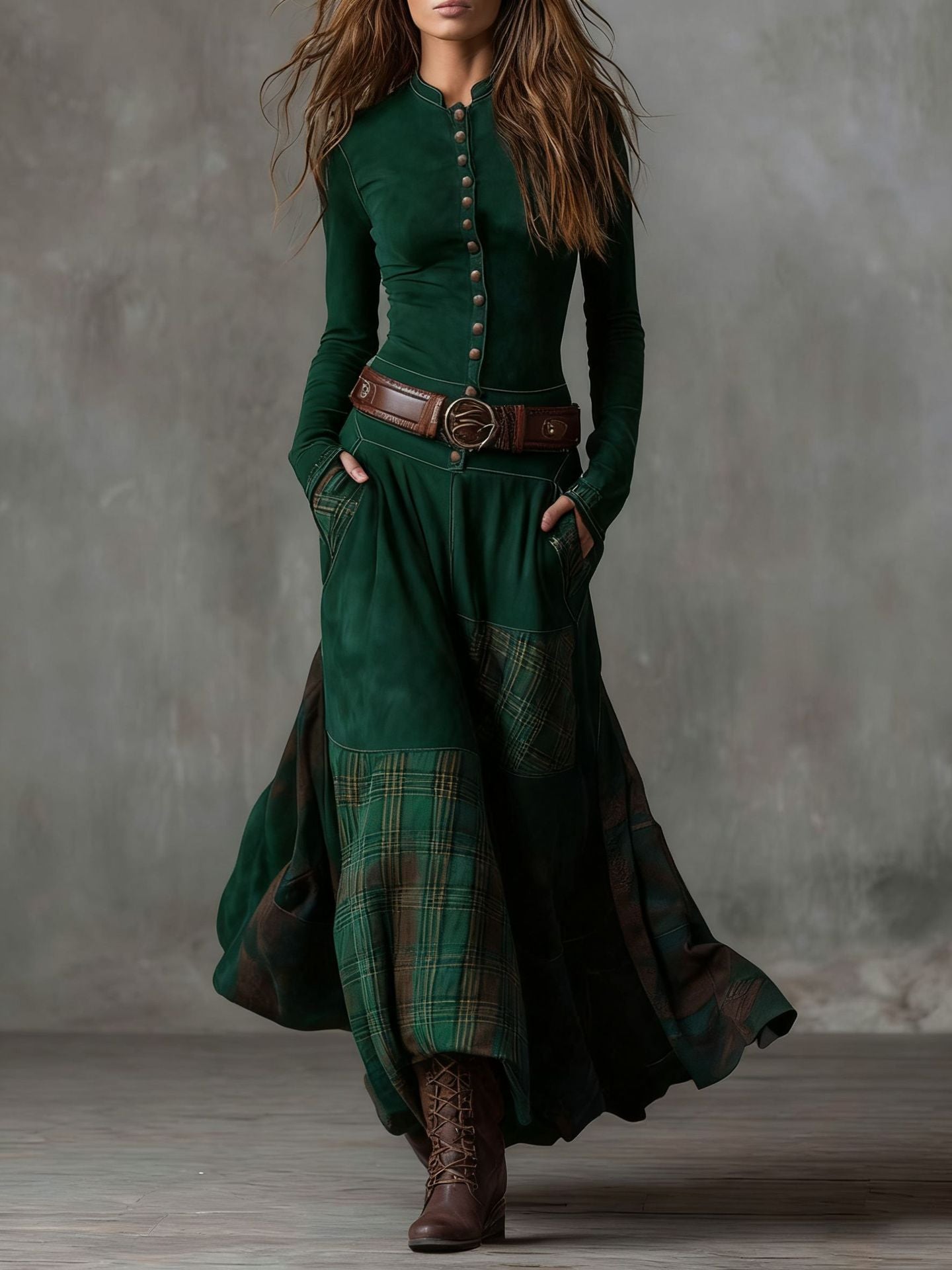Fashion Long-sleeved Fleece Elegant Button Temperament Dresses