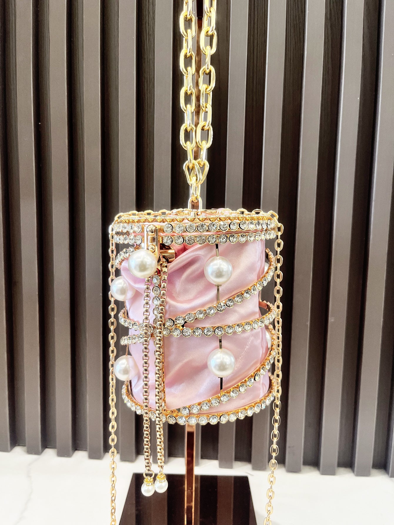 Women's Metal Pearl Diamond Chain Pig Cage Evening Bags