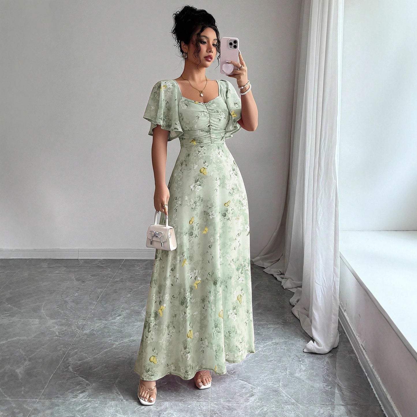 Women's Fashion Summer Floral Elegant Slimming Long Dress