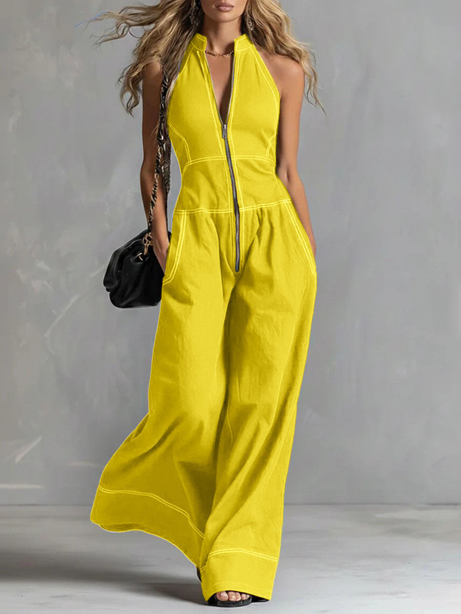 Women's Stand Collar Sleeveless Casual Loose Commuter Women's Jumpsuit/clothing