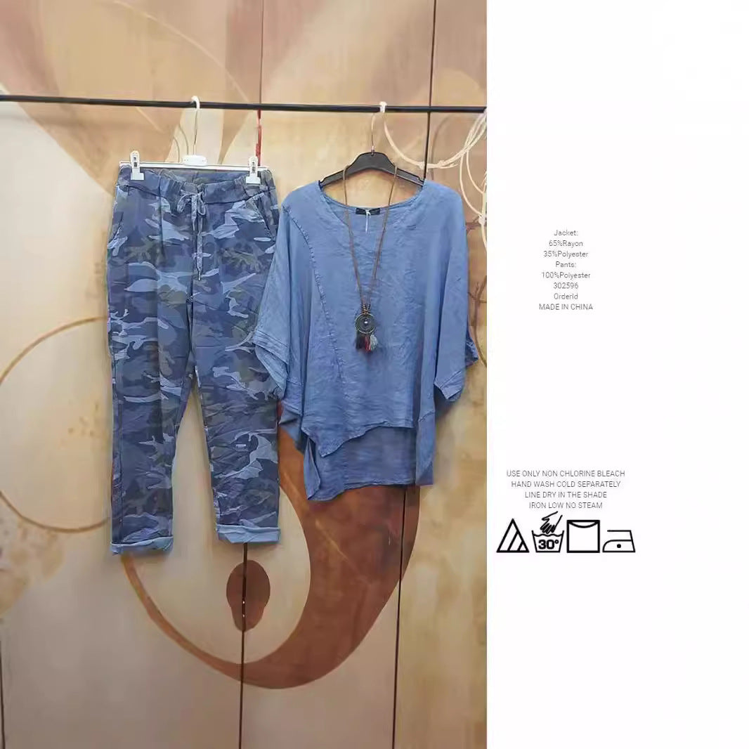 Elegant Summer Casual Loose Camouflage Irregular Suits