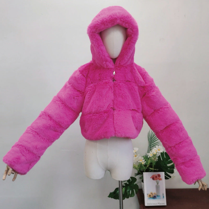 Women's Fox Fur Stitching Hooded Fashion Coats