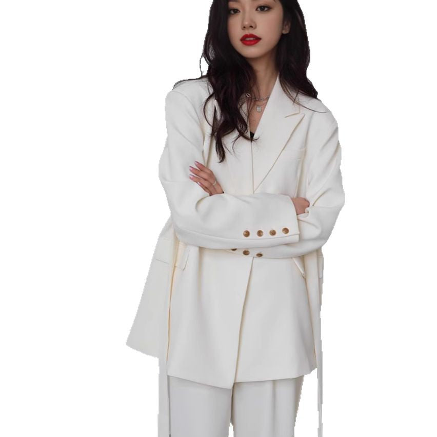 Women's White Set Design Sense Niche Wide Suits