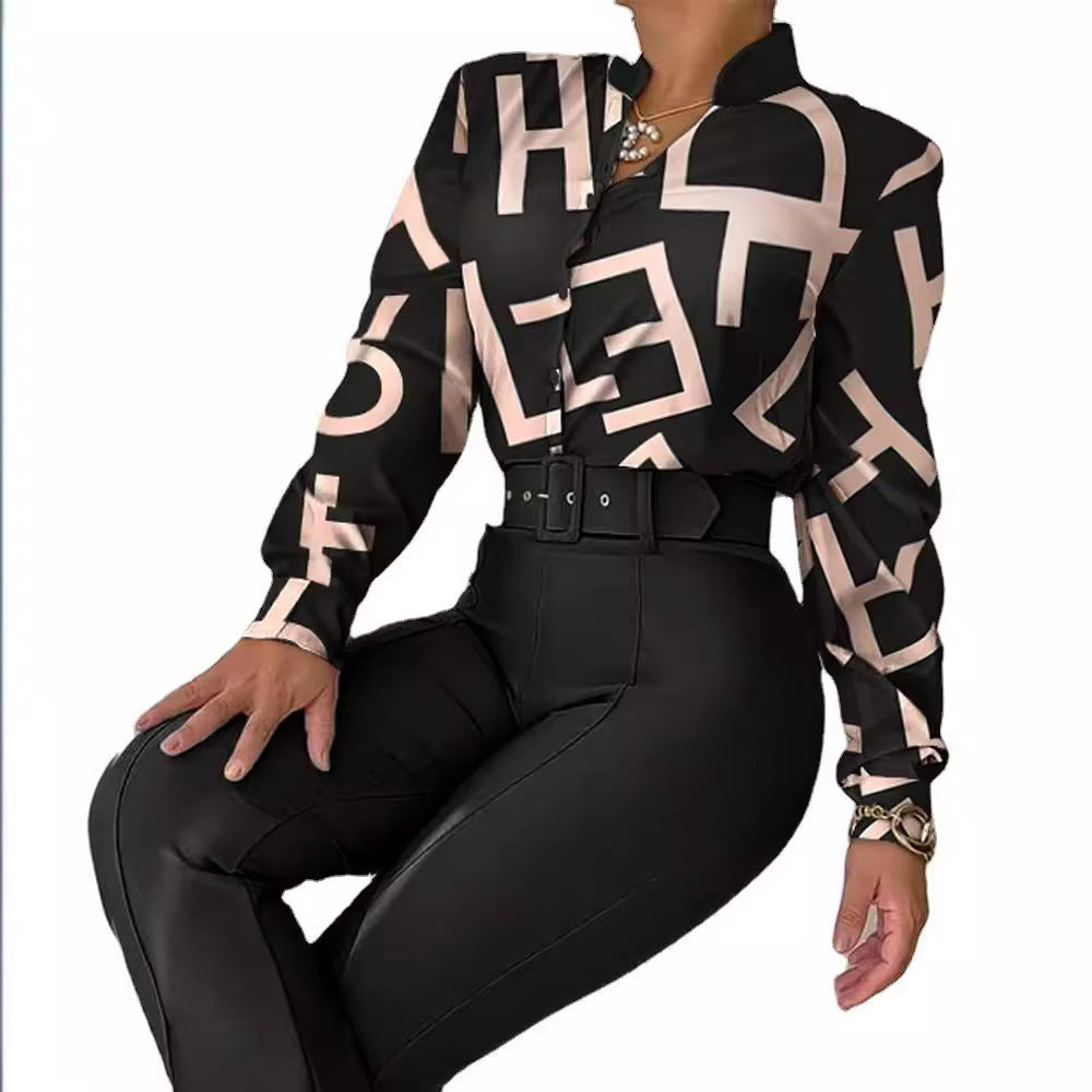 Collar Long Sleeve Shirt Wide Leg Suits