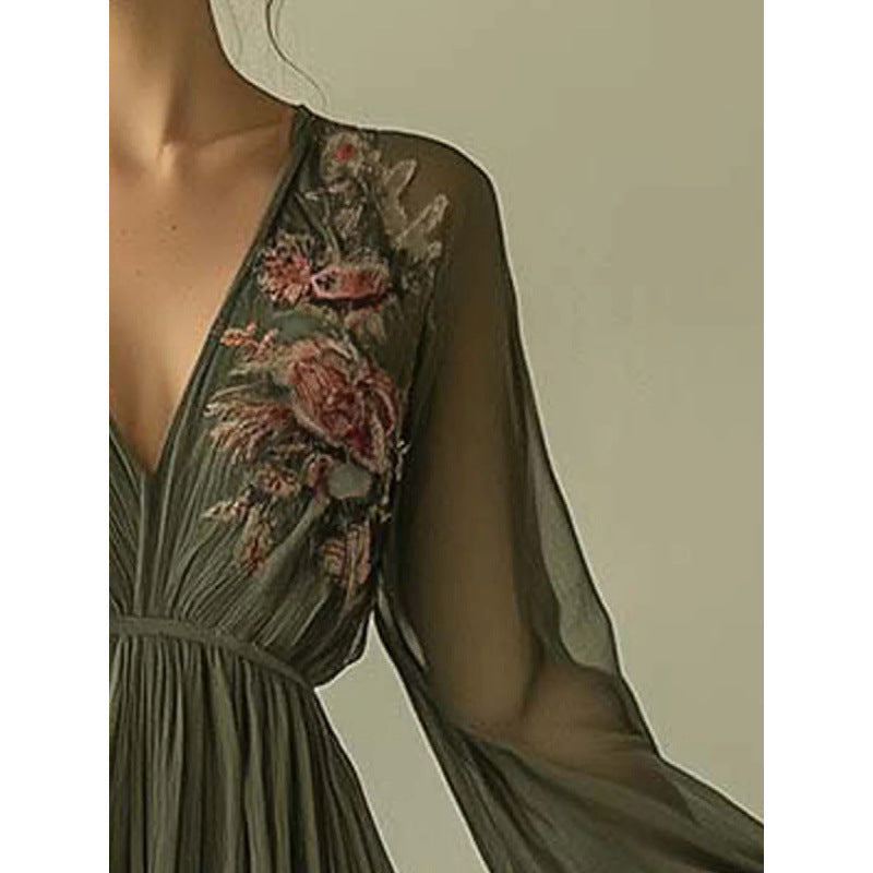 Digital Positioning Printed Long Sleeve Collar Dresses