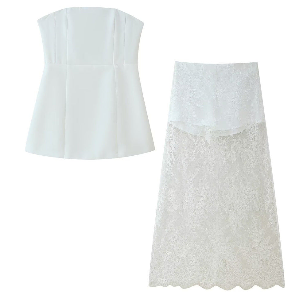 Women's Summer Elegant Sexy Waist Tube Lace Suits