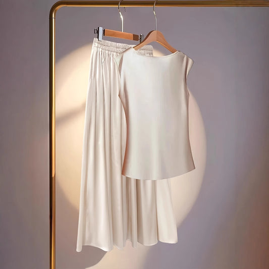Satin Dress Solid Color Sleeveless Swing Collar Skirts