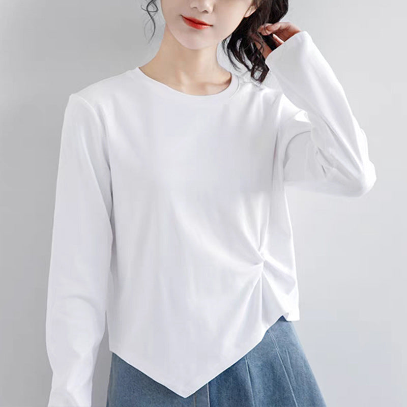 Women's Irregular Design Long-sleeved Korean Style Solid Color Small Bottoming Shirt Tops