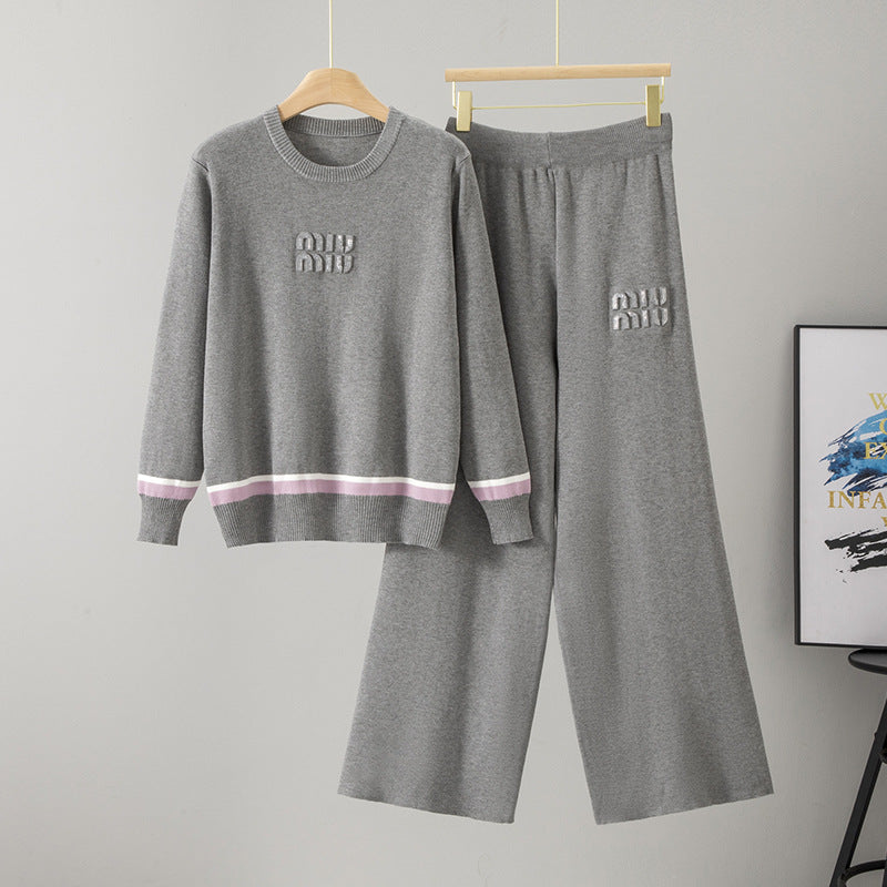 Women's Round Neck Knitted Two-piece Fashion Loose Suits