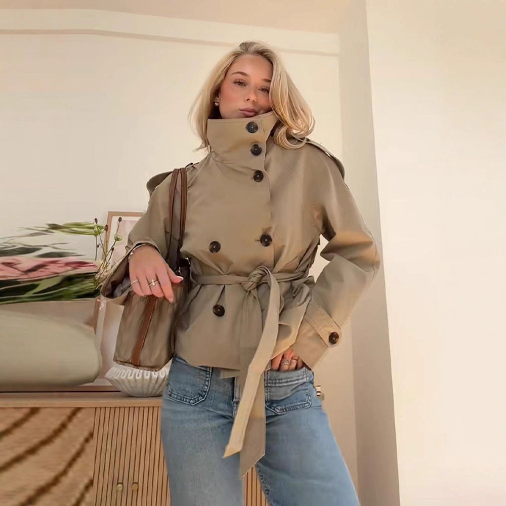 Retro Lapels Design Double Breasted Lace Up Coats