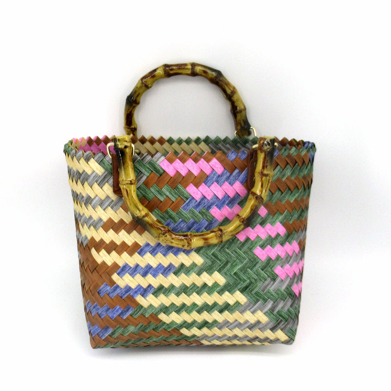 Color Woven Material Plastic Basket Vacation Handbags