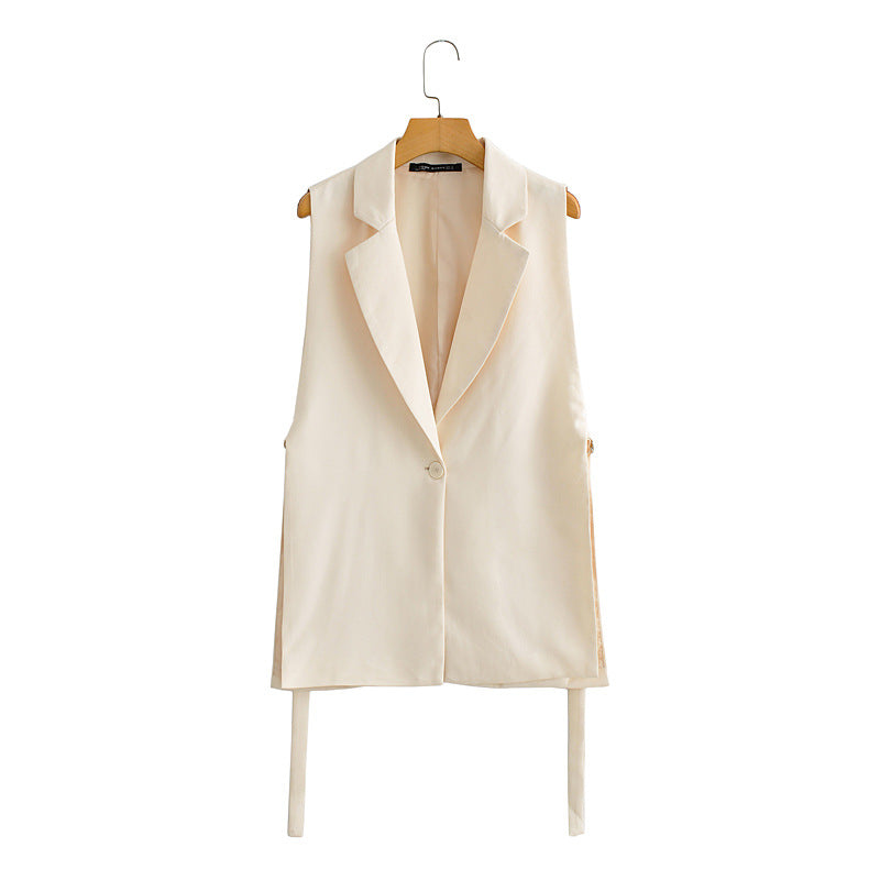 Pure Color Tied Decorative Split Single Vests