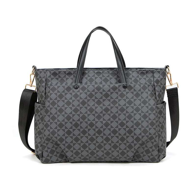 Women's Business Commute Plaid Printed Portable Large Capacity Handbags