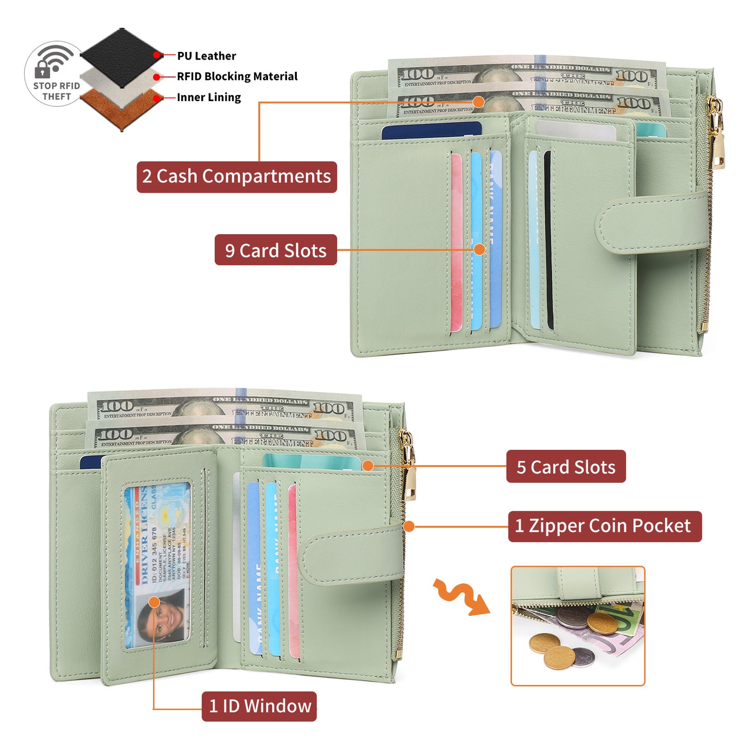 Women's Short Korean Style Tri Fold Multi Ladies Wallets