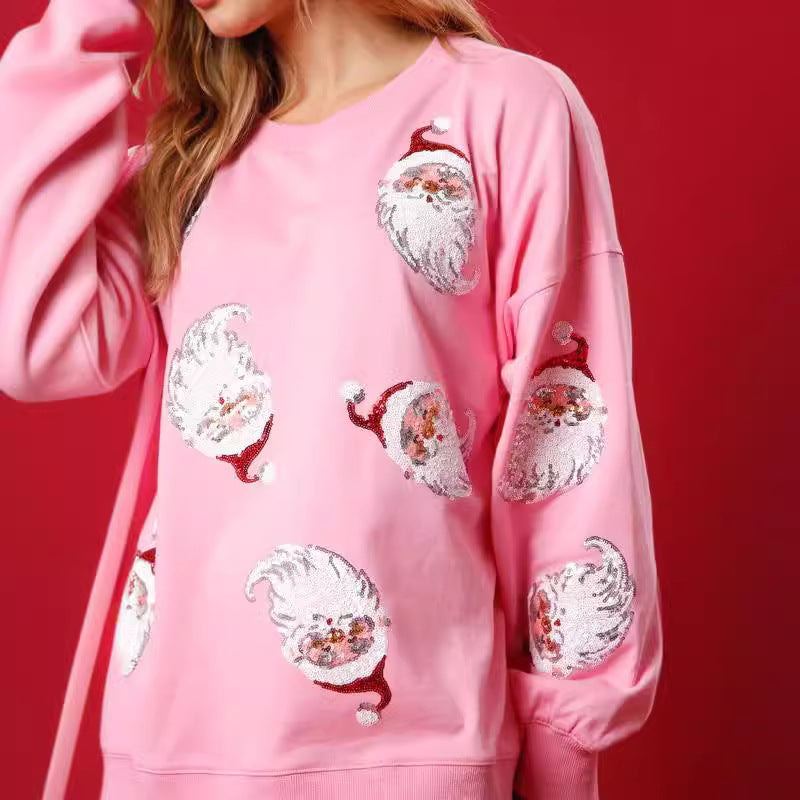 Women's Crew Neck Casual Loose Christmas Sequined Sweaters