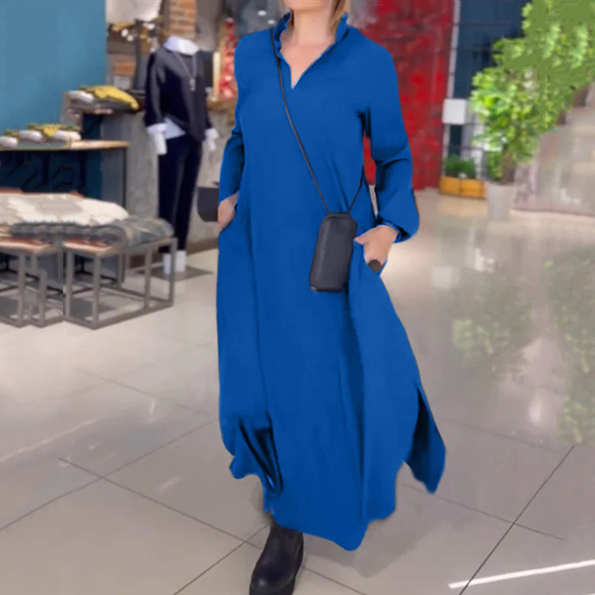 Women's Casual Loose Solid Color Pullover Long Dress