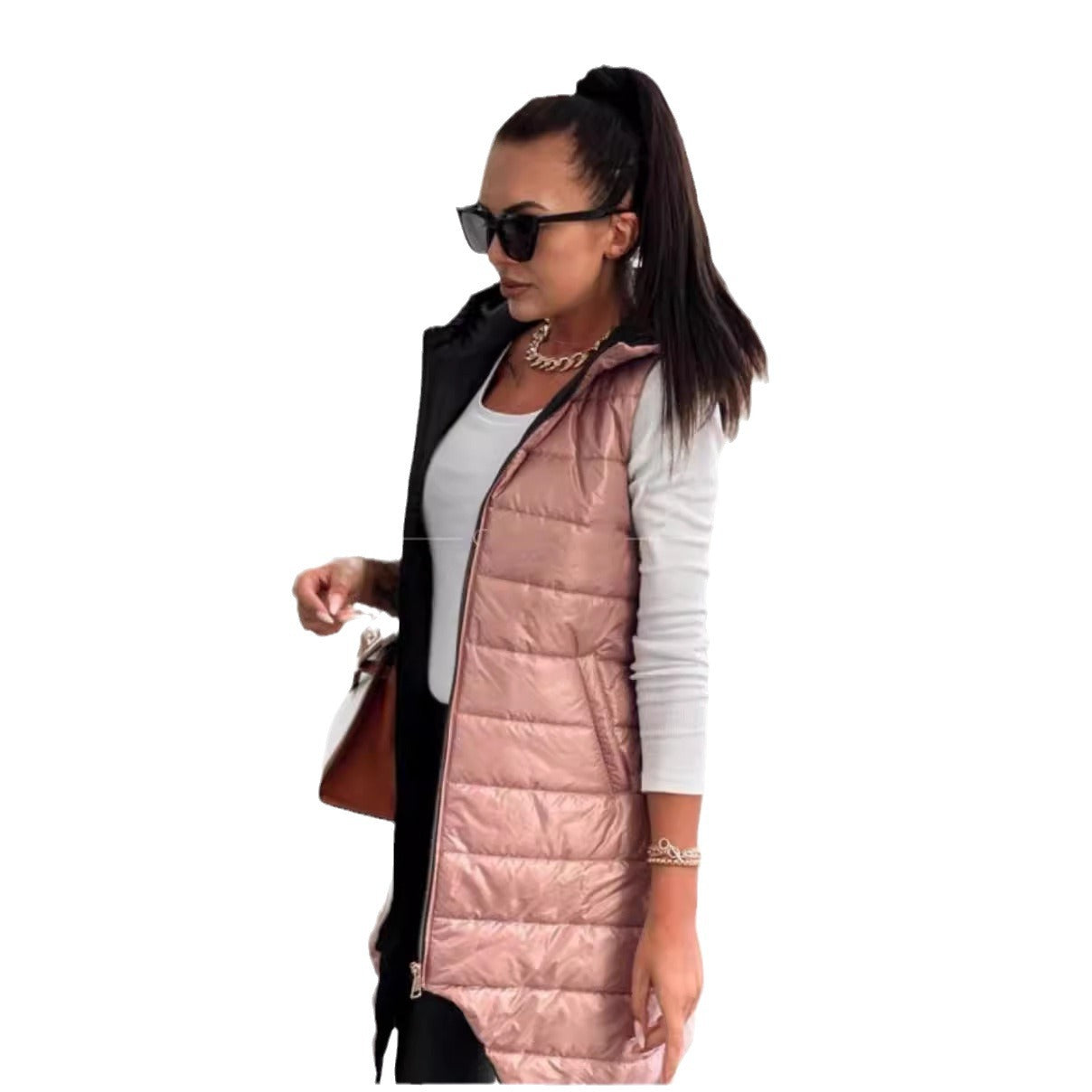 Color Temperament Commute Hooded Single-breasted Sleeveless Vests