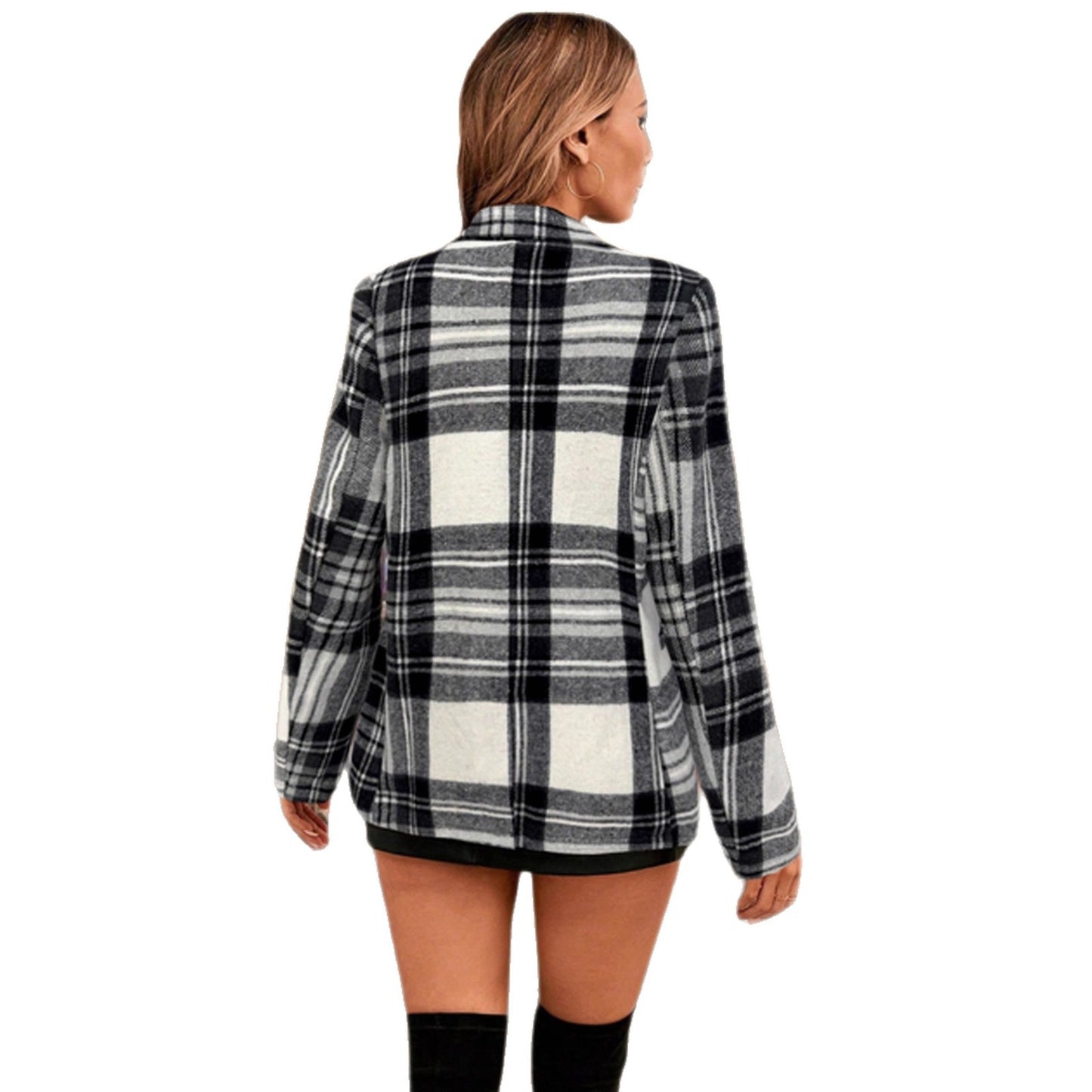 Loose Casual Long Sleeves Christmas Plaid Blazers