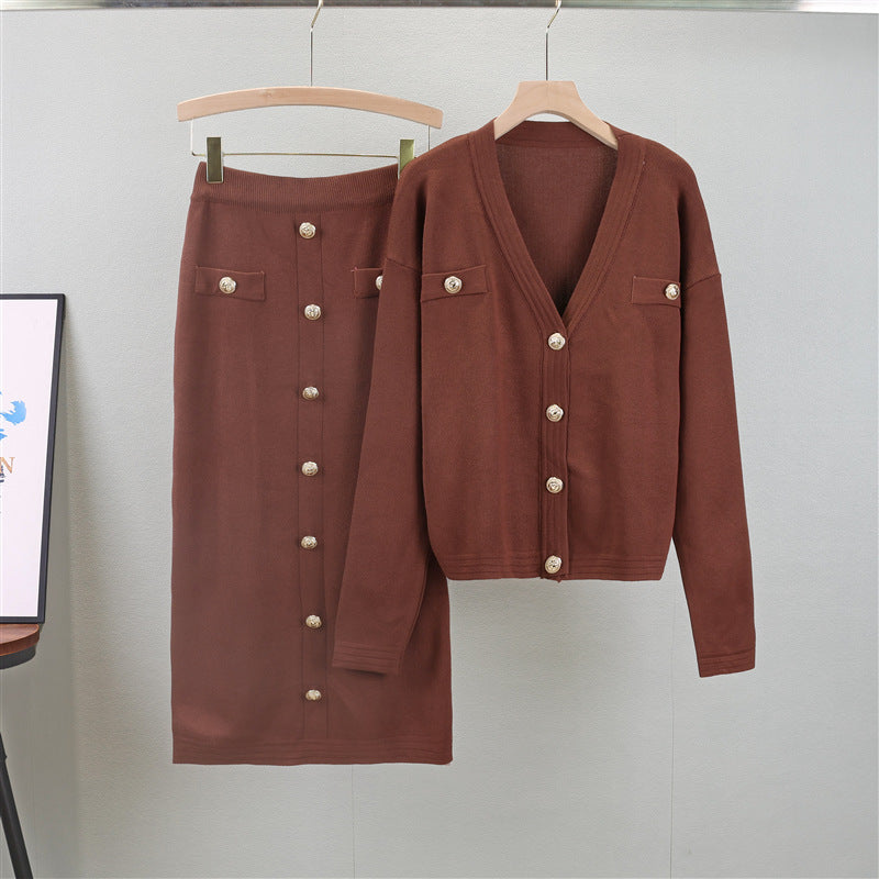 Women's Classic Style Sheath Two-piece Set Knitting Fashion Casual Suit
