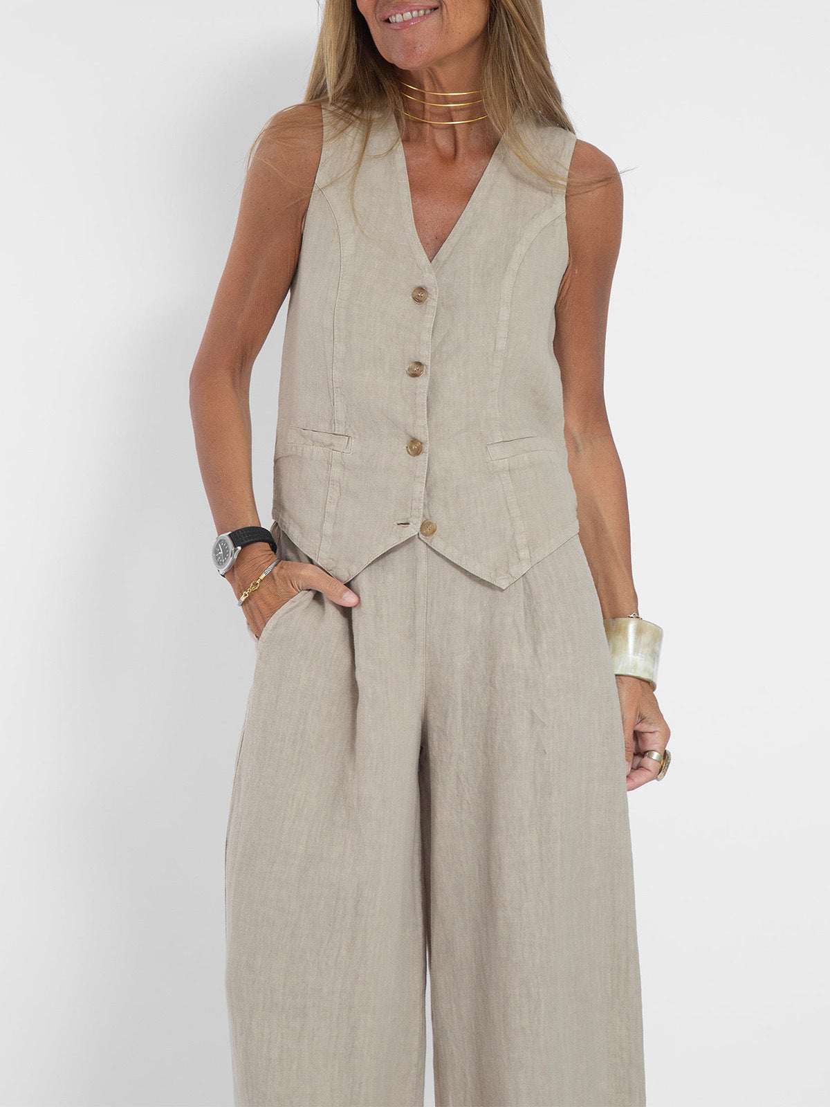 Trousers Patchwork Pure Sleeveless Color Temperament Fashion Casual Suit
