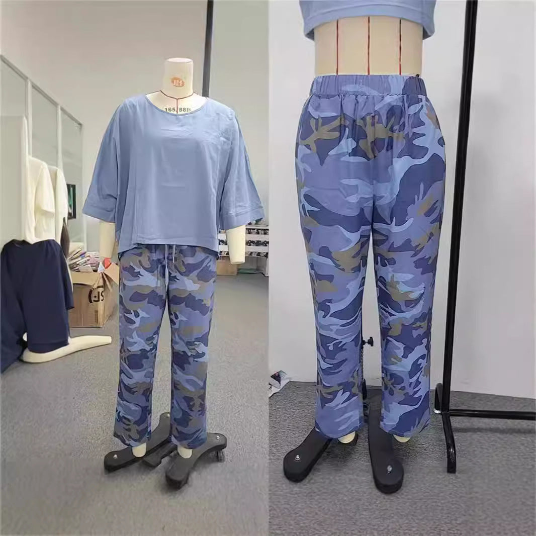 Elegant Summer Casual Loose Camouflage Irregular Suits