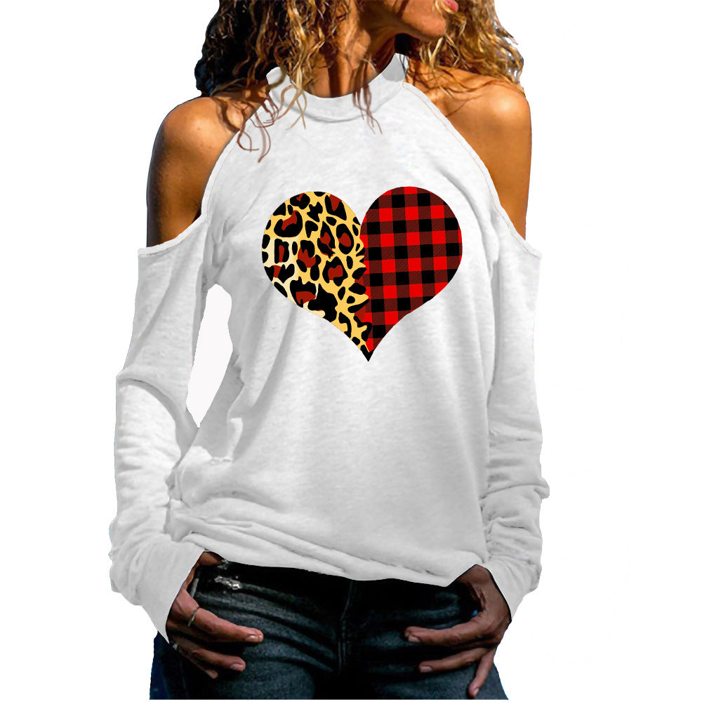 Women's Cold Shoulder Long Sleeve Valentine's Day Love Series Women's T-shirt