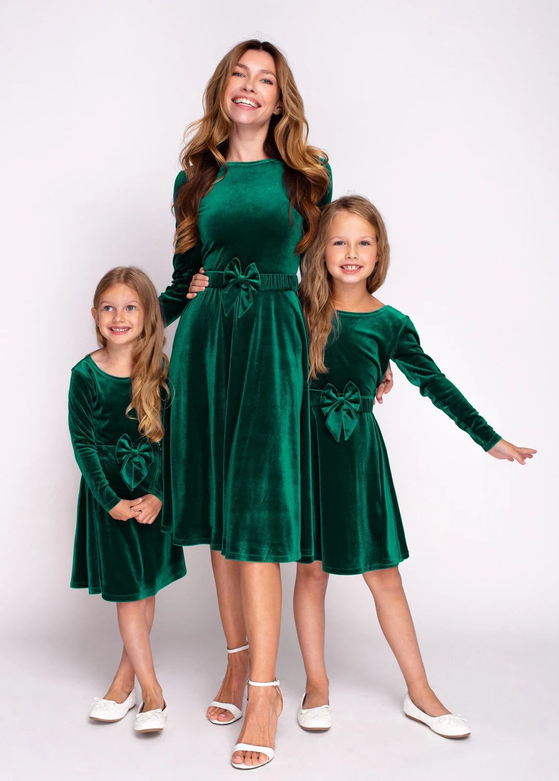 Women's Christmas Round Neck Long Sleeve Bowknot Dresses