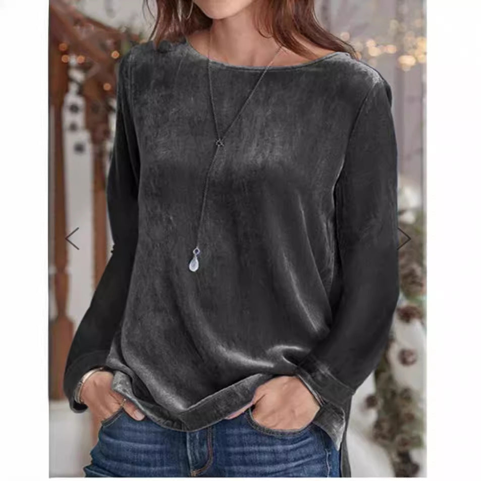 Solid Color Veet Round Neck Pullover Women's Sweater, Sweater