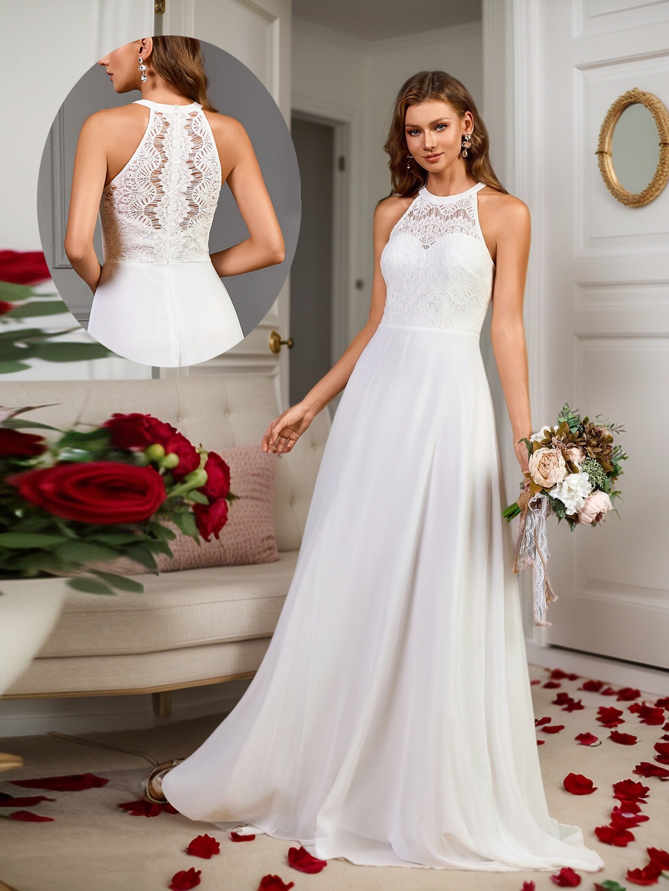 Fashion Halter Embroidered Split Dress Fishtail Dresses