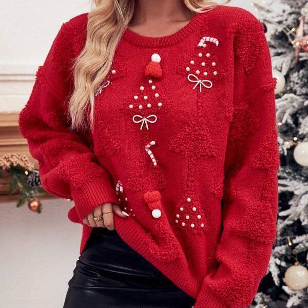 Women's Christmas Jacquard Bow Loose Lazy Style Sweaters