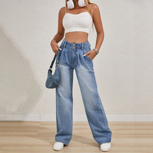 Wide Leg Street Button Loose Draggle-tail Jeans